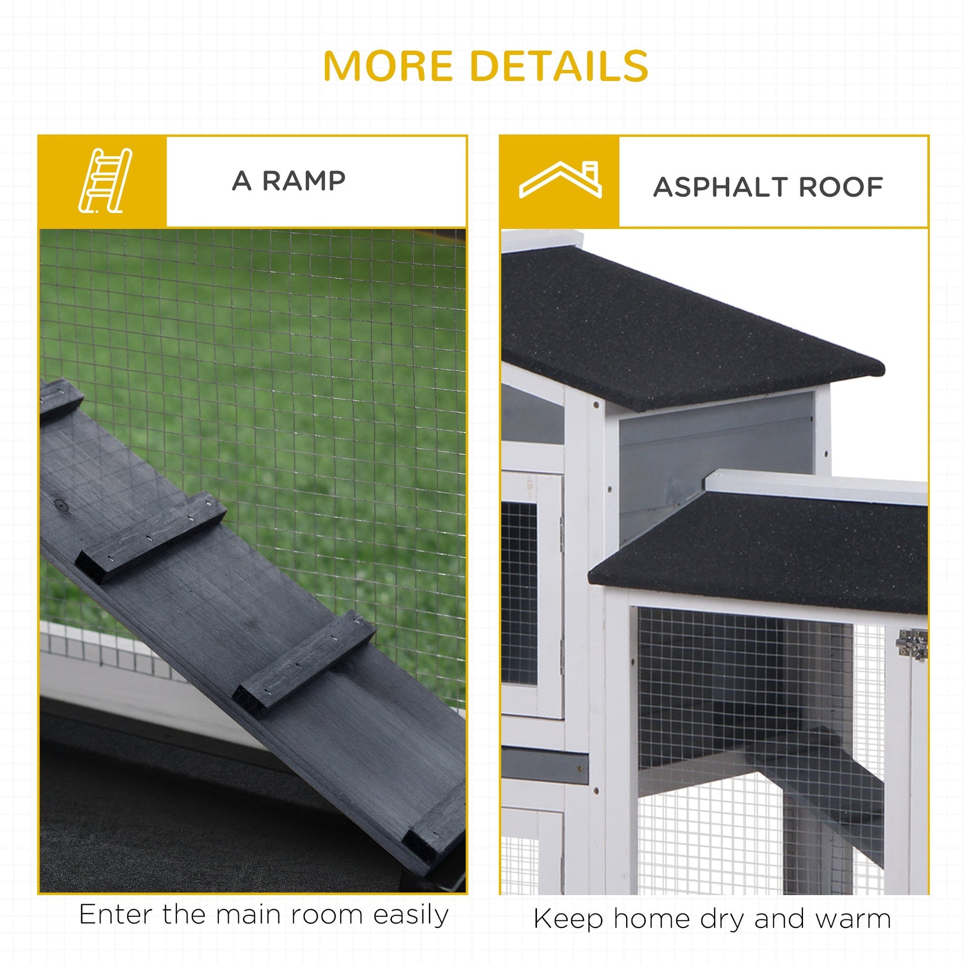 HKM-2292669 2-Tier Wooden Indoor Rabbit Hutch with Ramp and Run Area for Small Animals
