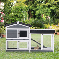 HKM-2292669 2-Tier Wooden Indoor Rabbit Hutch with Ramp and Run Area for Small Animals
