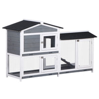 HKM-2292669 2-Tier Wooden Indoor Rabbit Hutch with Ramp and Run Area for Small Animals