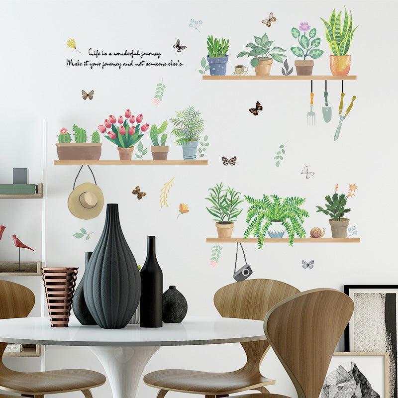 HKM-229267 Removable Plant-Themed Wall Stickers - Flowers, Grass, Leaves Design