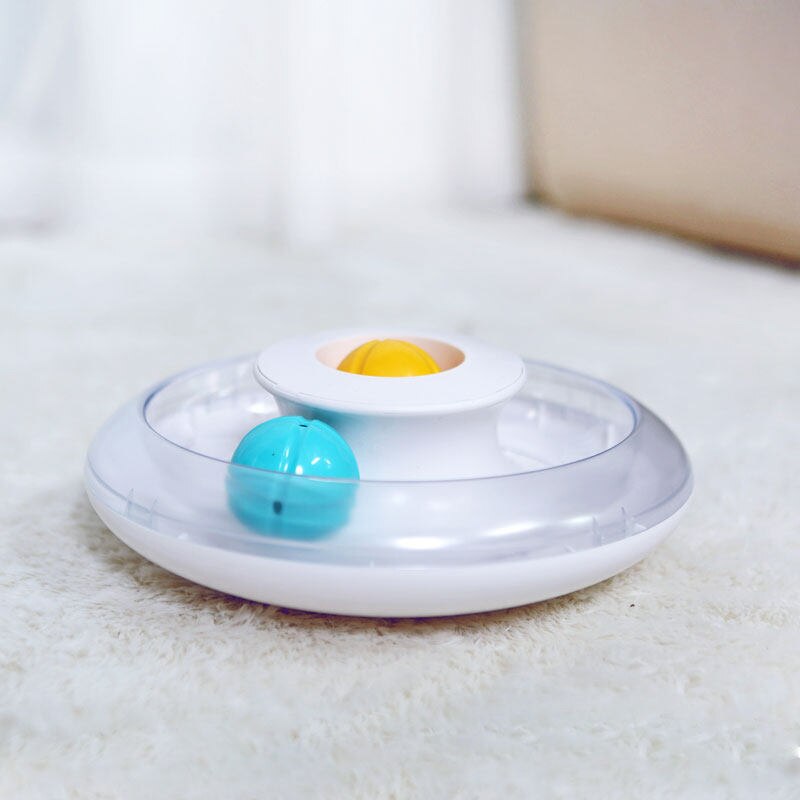 HKM-2293821 Yili Cat Turntable Toy with Catnip - Interactive Dribbling Training Ball, White, ABS, 25x25x8.7cm
