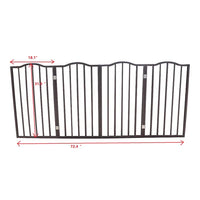 HKM-2294461 Freestanding Folding Pet Gate - Stylish Dark Brown Wooden Barrier for Doorways and Stairs