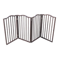 HKM-2294461 Freestanding Folding Pet Gate - Stylish Dark Brown Wooden Barrier for Doorways and Stairs