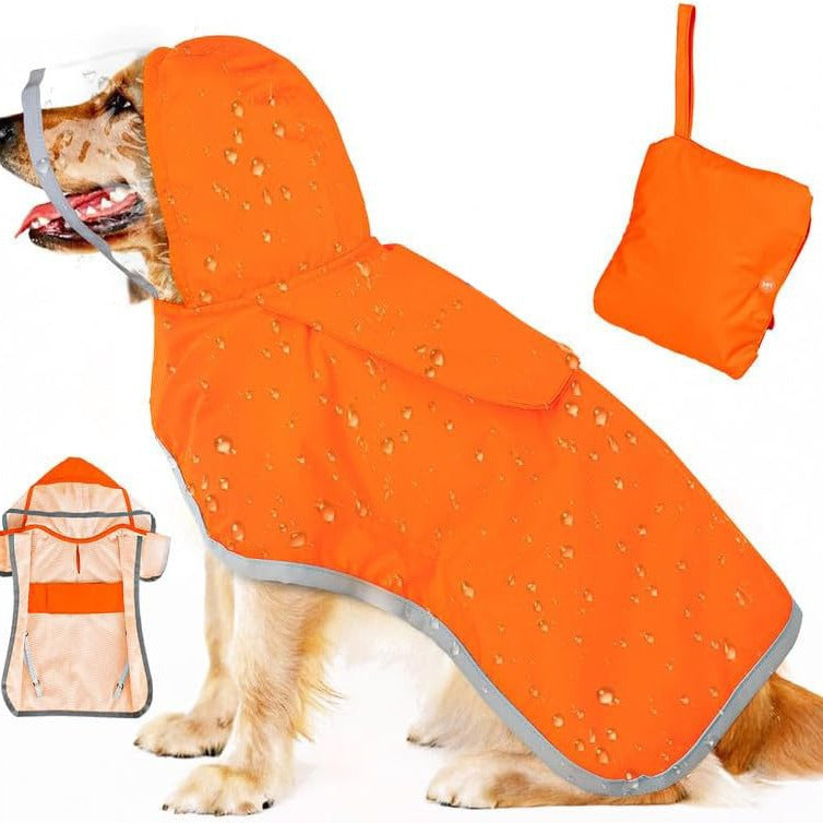 HKM-2296381 Waterproof Breathable Dog Raincoat with Hood and Transparent Cap for Small Dogs