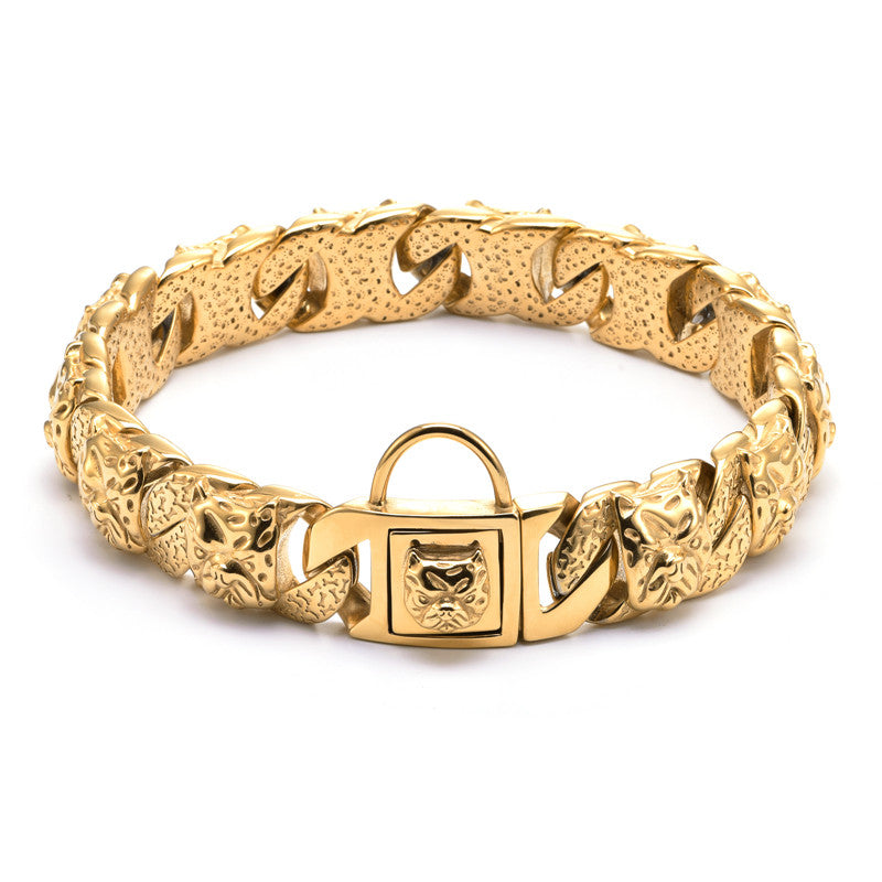 HKM-2296765 Stainless Steel Dog Head Collar - Durable Steel Chain Necklace for Puppies