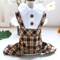 HKM-2297149 Couples Lovers' Spring Summer Dog Cat Overalls in Coffee Checkered Design