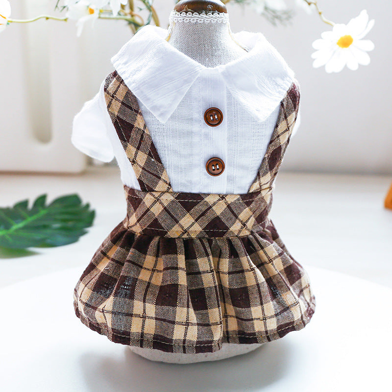 HKM-2297149 Couples Lovers' Spring Summer Dog Cat Overalls in Coffee Checkered Design