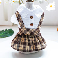HKM-2297149 Couples Lovers' Spring Summer Dog Cat Overalls in Coffee Checkered Design