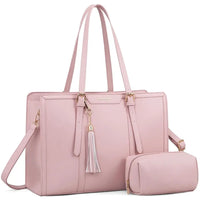 HKM-229715 Stylish 2-Piece Set PU Leather and Canvas Tote Bag for School, Shopping, and Casual Use, Versatile Crossbody and Shoulder Design for Women