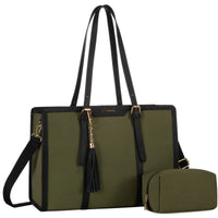HKM-229715 Stylish 2-Piece Set PU Leather and Canvas Tote Bag for School, Shopping, and Casual Use, Versatile Crossbody and Shoulder Design for Women