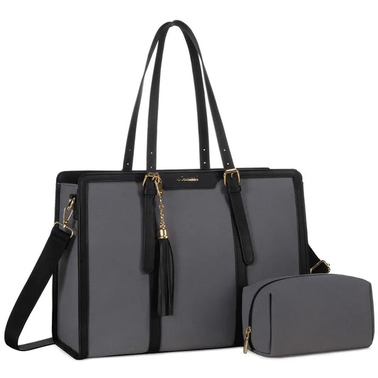 HKM-229715 Stylish 2-Piece Set PU Leather and Canvas Tote Bag for School, Shopping, and Casual Use, Versatile Crossbody and Shoulder Design for Women