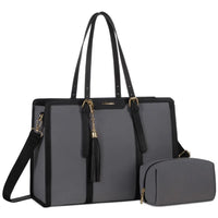 HKM-229715 Stylish 2-Piece Set PU Leather and Canvas Tote Bag for School, Shopping, and Casual Use, Versatile Crossbody and Shoulder Design for Women