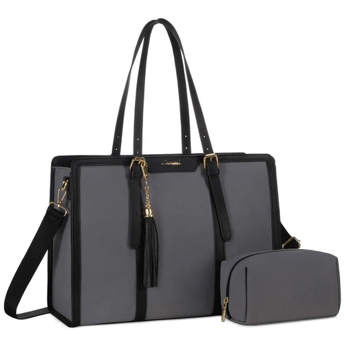 HKM-229715 Stylish 2-Piece Set PU Leather and Canvas Tote Bag for School, Shopping, and Casual Use, Versatile Crossbody and Shoulder Design for Women