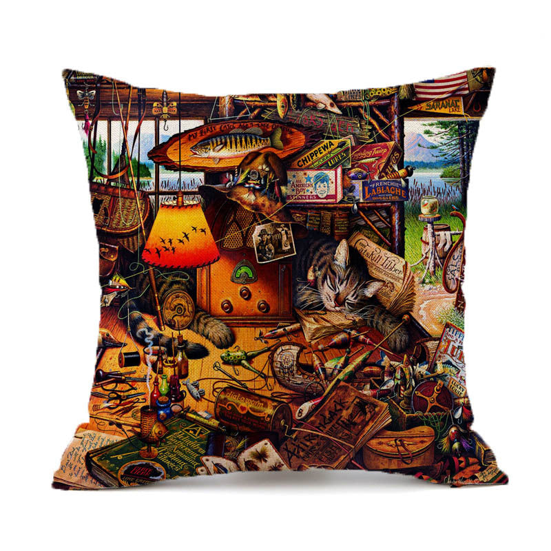 HKM-229715 Wolf Theme Polyester Cushion Cover for Sofa and Car, Linen Fabric, 45x45cm