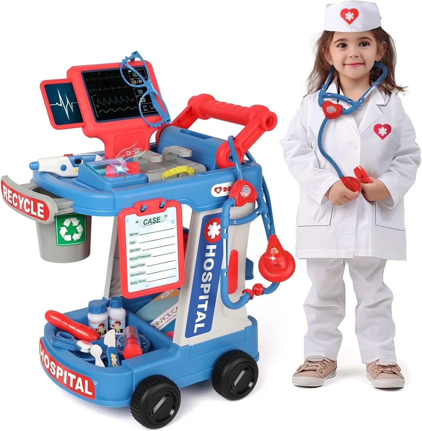 HKM-229843 Kids Doctor Play Set - Pretend Play Medical Trolley for Ages 2 to 13 Years - Plastic Components