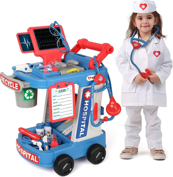 HKM-229843 Kids Doctor Play Set - Pretend Play Medical Trolley for Ages 2 to 13 Years - Plastic Components