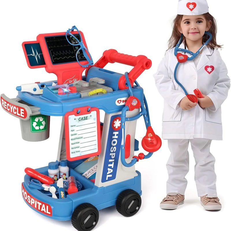 HKM-229843 Kids Doctor Play Set - Pretend Play Medical Trolley for Ages 2 to 13 Years - Plastic Components