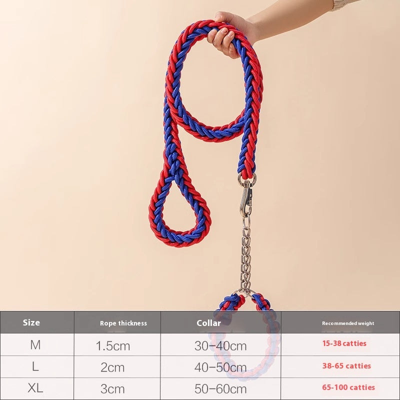 HKM-2298557 Medium and Large Dog Rope Collar P Chain - Nylon with 1.2m and 1.5m Options in Various Colors