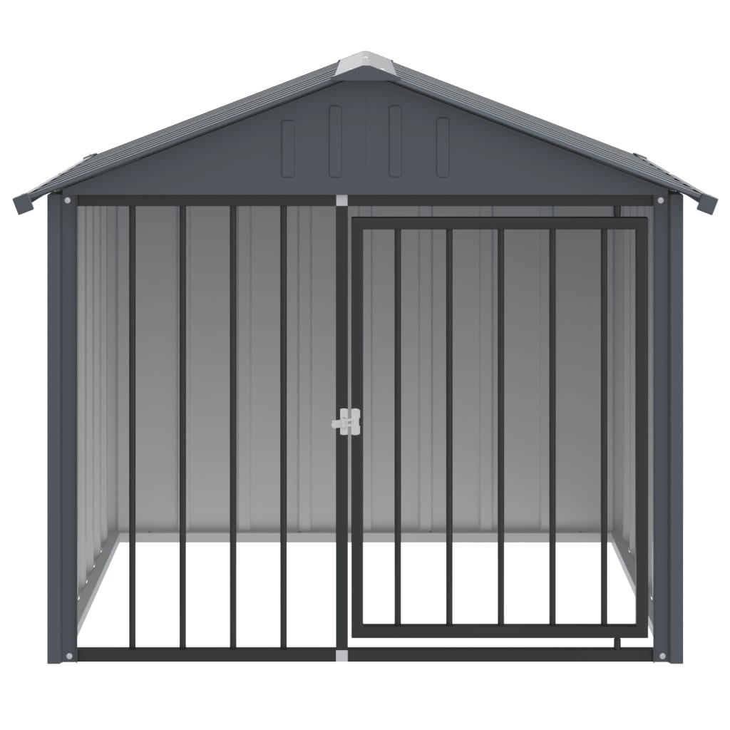 HKM-2298813 Durable Black Dog Kennel with Roof, Galvanized Steel, 117x103x102 cm