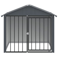 HKM-2298813 Durable Black Dog Kennel with Roof, Galvanized Steel, 117x103x102 cm