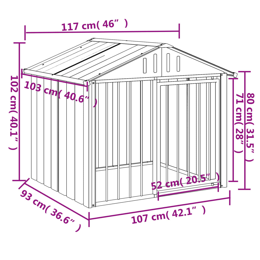 HKM-2298813 Durable Black Dog Kennel with Roof, Galvanized Steel, 117x103x102 cm