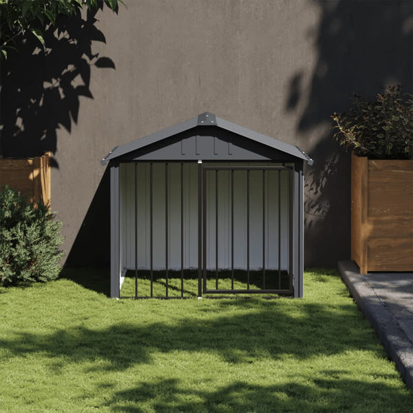 HKM-2298813 Durable Black Dog Kennel with Roof, Galvanized Steel, 117x103x102 cm
