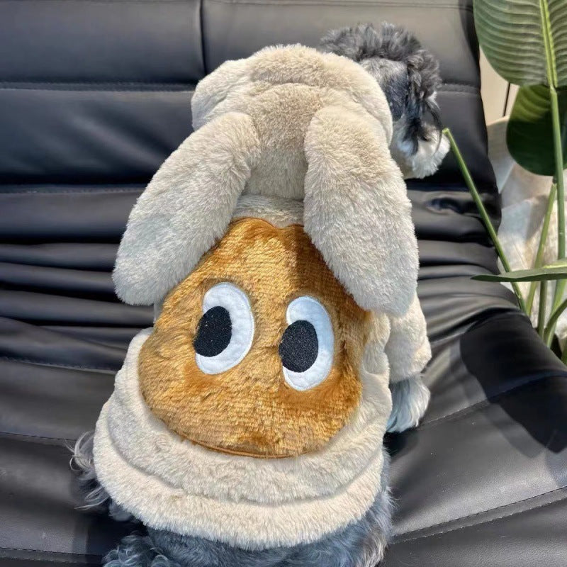HKM-2299325 Thickened Beige Rabbit Ears Dog Clothes for Spring and Autumn