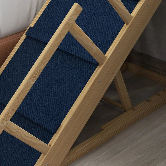 HKM-2300221 Adjustable Wooden Dog Ramp with Removable Guardrails for Safe Access to Beds and Sofas