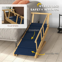 HKM-2300221 Adjustable Wooden Dog Ramp with Removable Guardrails for Safe Access to Beds and Sofas