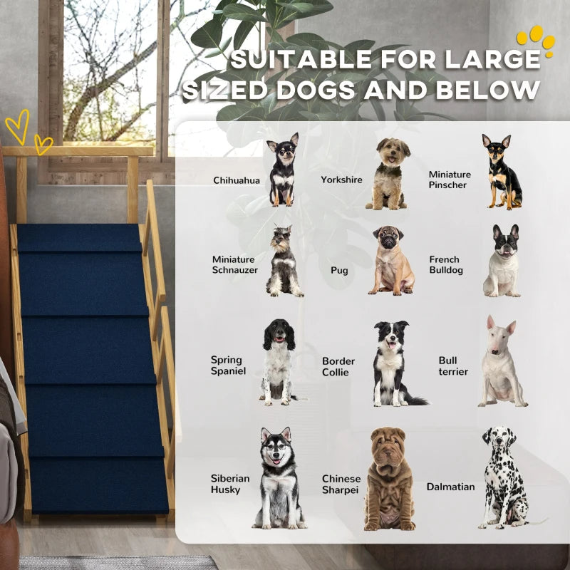 HKM-2300221 Adjustable Wooden Dog Ramp with Removable Guardrails for Safe Access to Beds and Sofas