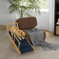 HKM-2300221 Adjustable Wooden Dog Ramp with Removable Guardrails for Safe Access to Beds and Sofas