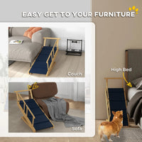 HKM-2300221 Adjustable Wooden Dog Ramp with Removable Guardrails for Safe Access to Beds and Sofas
