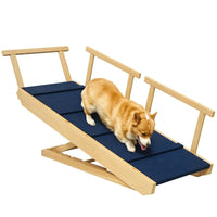 HKM-2300221 Adjustable Wooden Dog Ramp with Removable Guardrails for Safe Access to Beds and Sofas