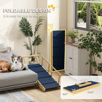 HKM-2300221 Adjustable Wooden Dog Ramp with Removable Guardrails for Safe Access to Beds and Sofas