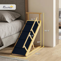 HKM-2300221 Adjustable Wooden Dog Ramp with Removable Guardrails for Safe Access to Beds and Sofas