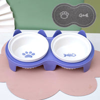 HKM-2300733 Ceramic Double Pet Bowl Set with Rack and Non-Slip Mat - Water and Food Bowl for Cats and Dogs