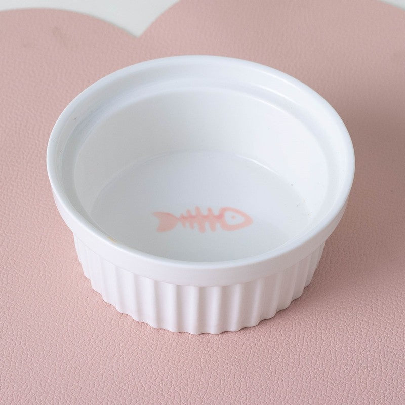 HKM-2300733 Ceramic Double Pet Bowl Set with Rack and Non-Slip Mat - Water and Food Bowl for Cats and Dogs
