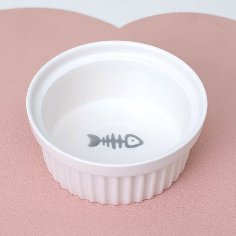 HKM-2300733 Ceramic Double Pet Bowl Set with Rack and Non-Slip Mat - Water and Food Bowl for Cats and Dogs