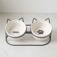 HKM-2300733 Ceramic Double Pet Bowl Set with Rack and Non-Slip Mat - Water and Food Bowl for Cats and Dogs