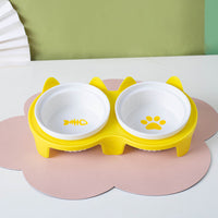 HKM-2300733 Ceramic Double Pet Bowl Set with Rack and Non-Slip Mat - Water and Food Bowl for Cats and Dogs