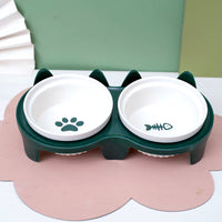 HKM-2300733 Ceramic Double Pet Bowl Set with Rack and Non-Slip Mat - Water and Food Bowl for Cats and Dogs