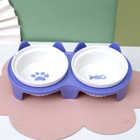 HKM-2300733 Ceramic Double Pet Bowl Set with Rack and Non-Slip Mat - Water and Food Bowl for Cats and Dogs