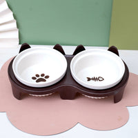 HKM-2300733 Ceramic Double Pet Bowl Set with Rack and Non-Slip Mat - Water and Food Bowl for Cats and Dogs