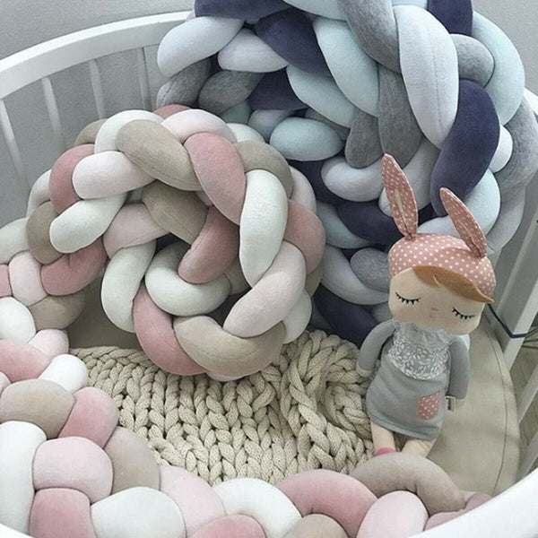 HKM-230099 Braided Crib Bumper Knot Pillow Cushion - Multi-Use Bedding Decor for Babies