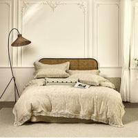 HKM-230163 Cotton Linen Jacquard Yarn-Dyed Four-Piece Bed Sheet Set for Double Beds