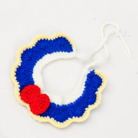 HKM-2302141 Hand-Knitted Adjustable Flower Bow Cat and Dog Collar in Red, Blue, Pink, White, and Navy Blue - Made from Soft Milk Cotton