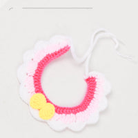 HKM-2302141 Hand-Knitted Adjustable Flower Bow Cat and Dog Collar in Red, Blue, Pink, White, and Navy Blue - Made from Soft Milk Cotton