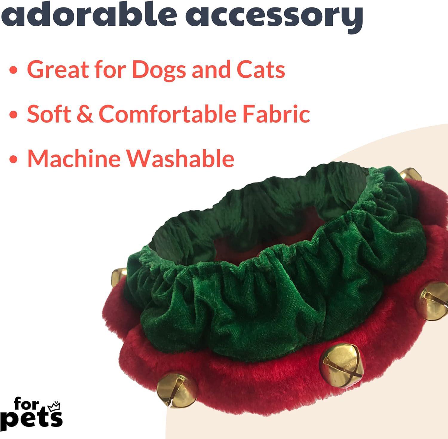 HKM-2302525 Christmas Dog Collar with Bells and Ornaments - Soft Holiday Neckwear for Small to Large Dogs