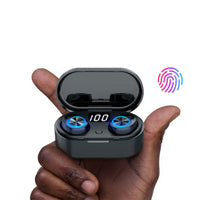 HKM-230355 Wireless Bluetooth Headset with LED Display and Touch Control, Automatic Pairing, Up to 5 Hours Playtime, Charging Case Included