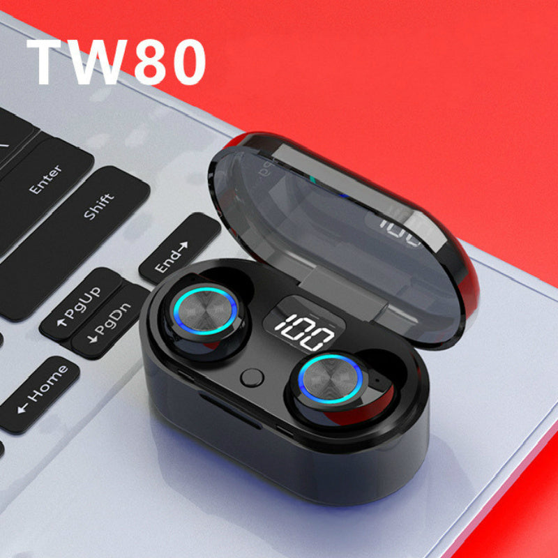 HKM-230355 Wireless Bluetooth Headset with LED Display and Touch Control, Automatic Pairing, Up to 5 Hours Playtime, Charging Case Included